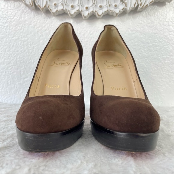 {Christian Louboutin} Bruges Brown Suede Platform Pumps, Size 37 - Picture 4 of 8